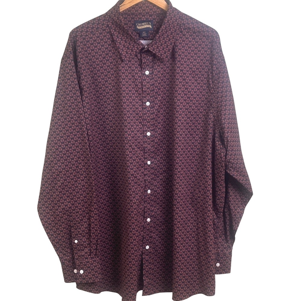 Cremieux Burgundy Abstract Geometric Print Men's 3XLT Long Sleeve Dress Shirt